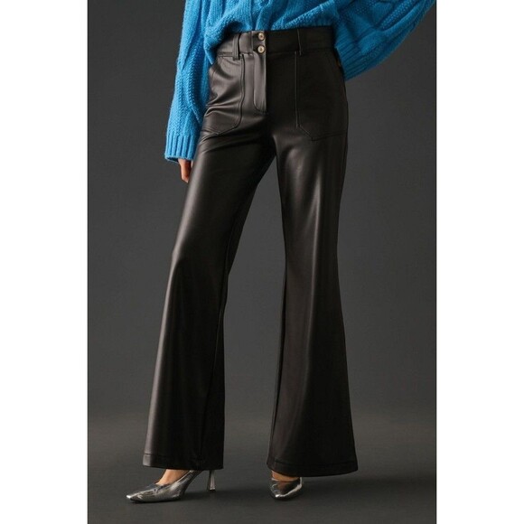 Maeve Pants - Anthropologie Maeve Naomi Wide Leg Flare Faux Leather Pants Black High Rise Sz 6